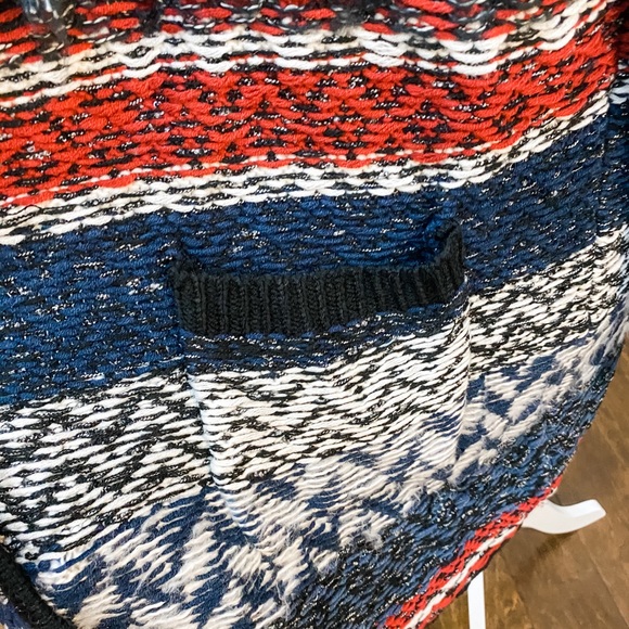 Jessica Simpson Red and Blue Chunky Thistle Cardigan with Accent Fringe Size S - Picture 3 of 12